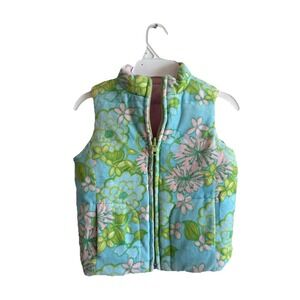 Lilly Pulitzer Girls Down Reversible Winter Pink Vest Coat Size Small 4/5 4T 5T
